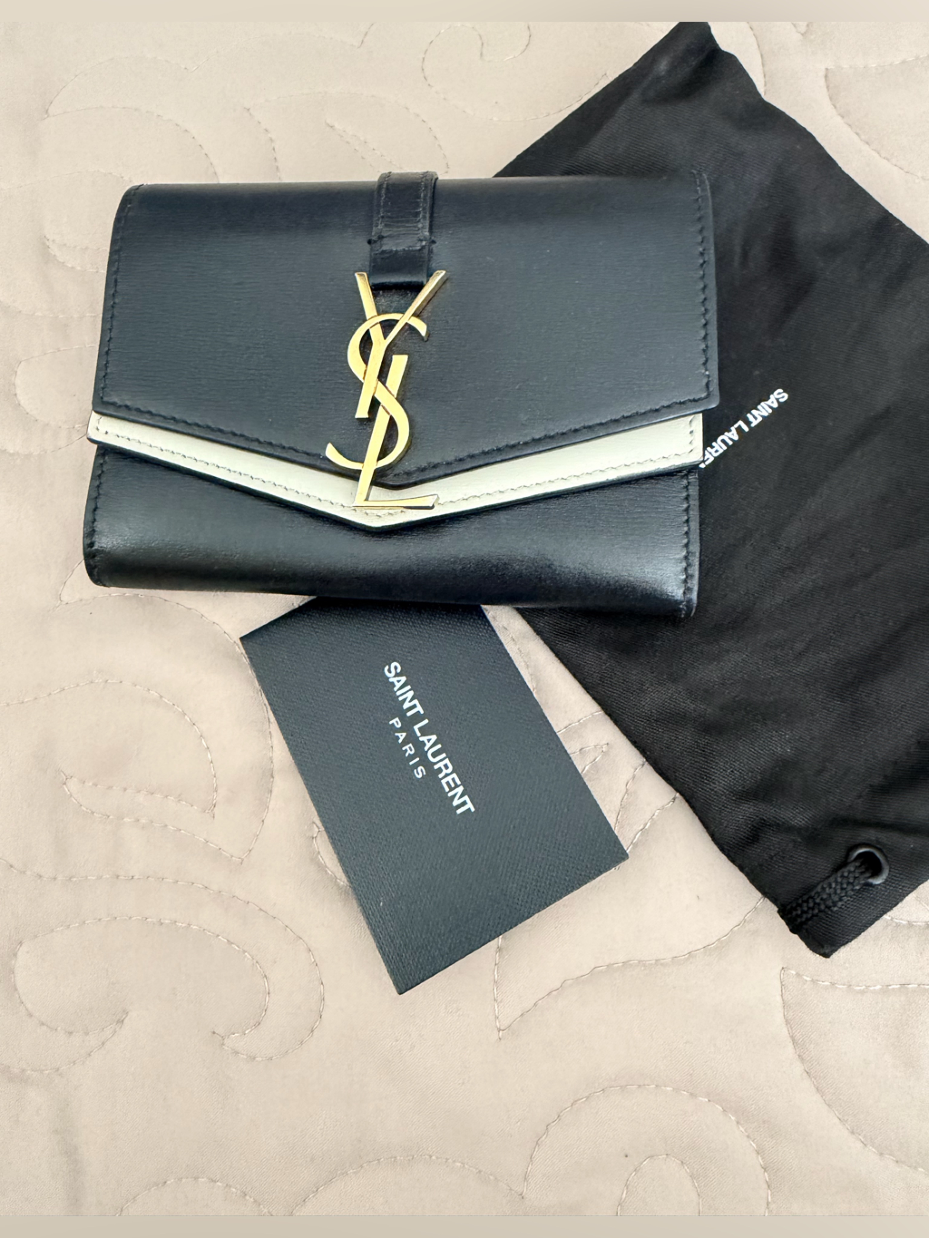 Rare Ysl Sulpice Multilayered Envelope Leather Wallet Black/Cream
